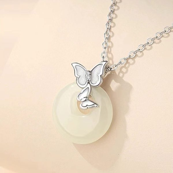 Elegant Jade Pendants Necklace with Butterfly Charm - Image 2