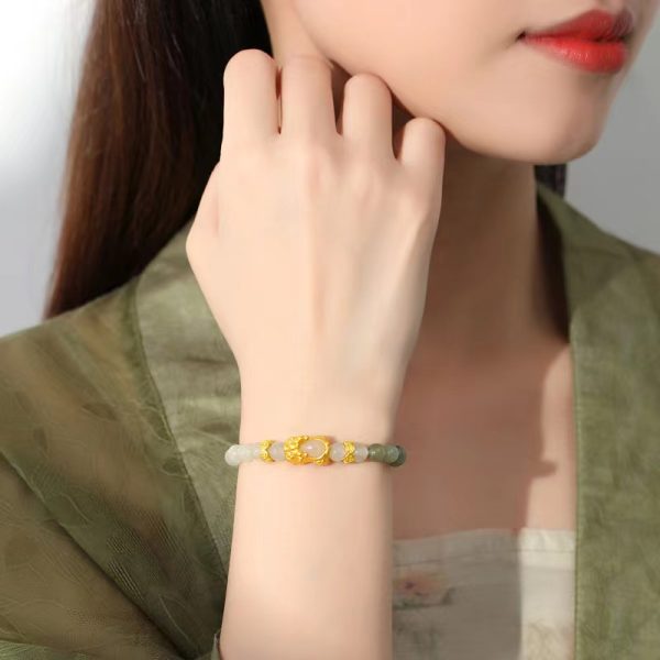 Real Jade Bracelet with Golden Pixiu for Wealth and Elegance - Image 5