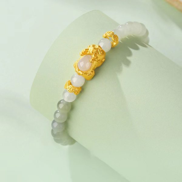 Real Jade Bracelet with Golden Pixiu for Wealth and Elegance - Image 4