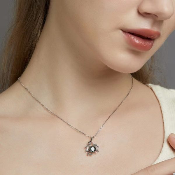 Silver Branch Design Moss Agate Pendant Necklace - Image 4