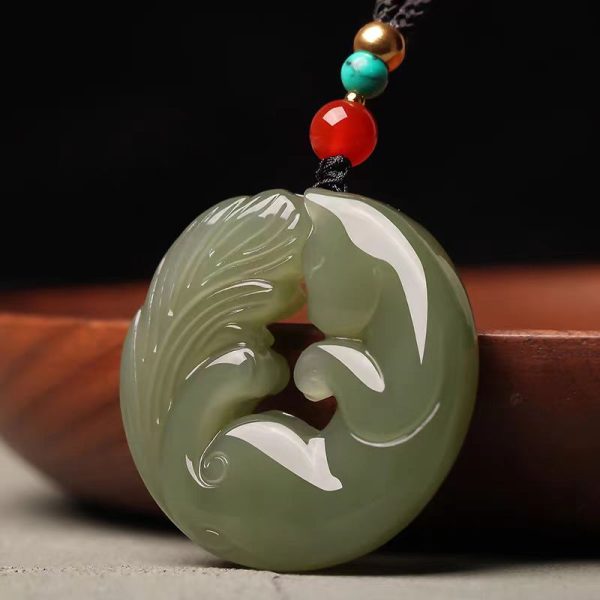 Charming Green Jade Necklace with Lucky Fox Design - Image 3