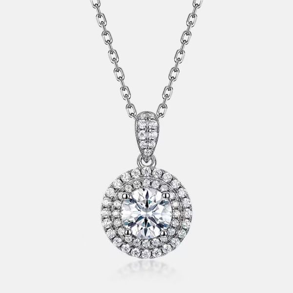 Round Cut Moissanite Diamond Necklace with Sterling Silver - Image 4